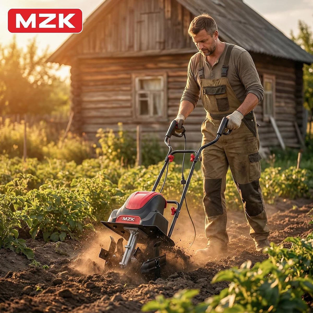 MZK 12-Inch 10.5 Amp Corded Electric Tiller/Cultivator for Gardening, 8-inch tillling Depth with Adjustable Wheels, Electric Garden Rototiller for Garden/Lawn/Yard/ Soil Digging