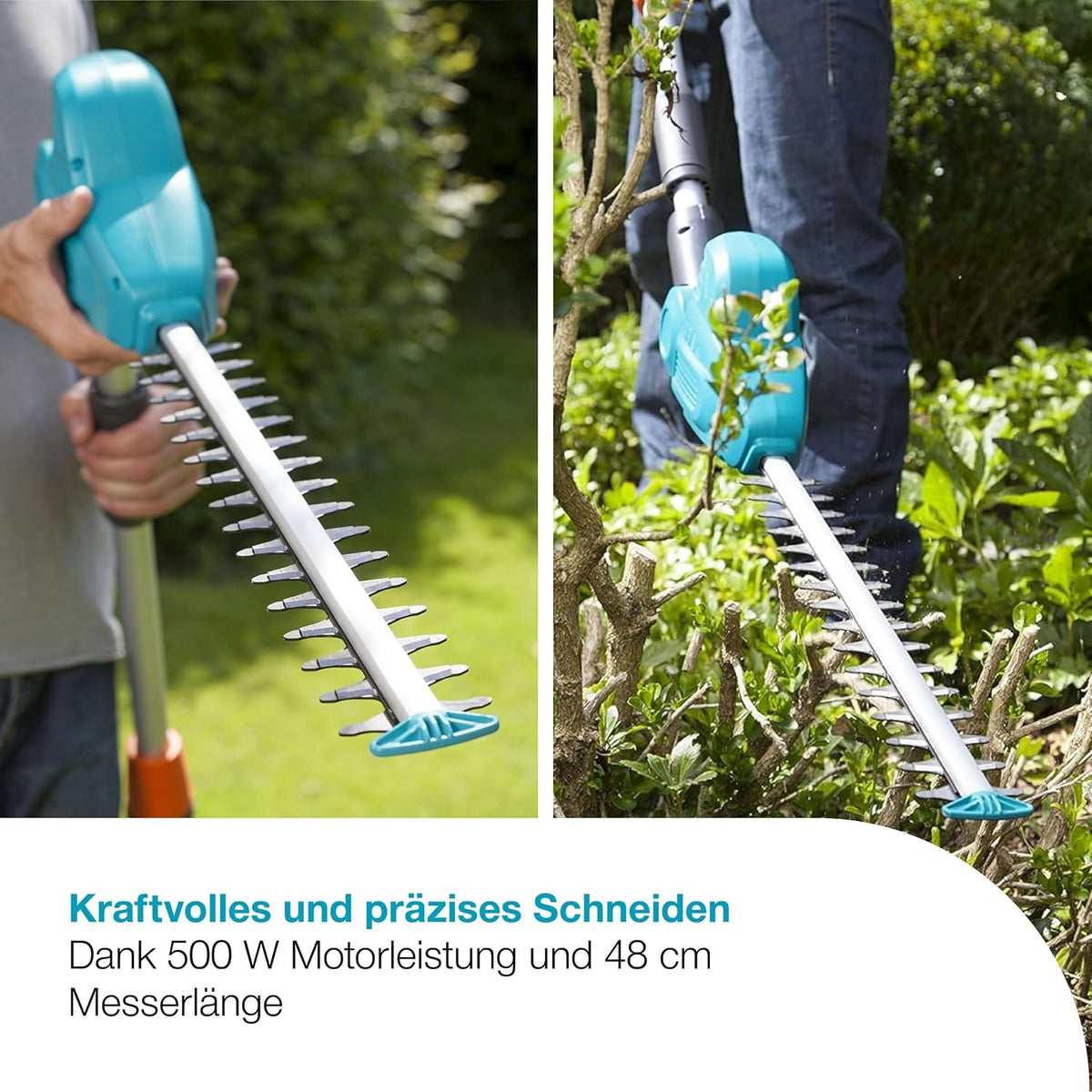 Gardena Teleskop-Heckenschere THS 500/48: Heckenschere mit 500 W, 3,5 m Reichweite, abwinkelbarer Kopf und Teleskopstiel, 48 cm Messerlänge, ergonomischer Griff und Anschlagschutz, (8883-20)