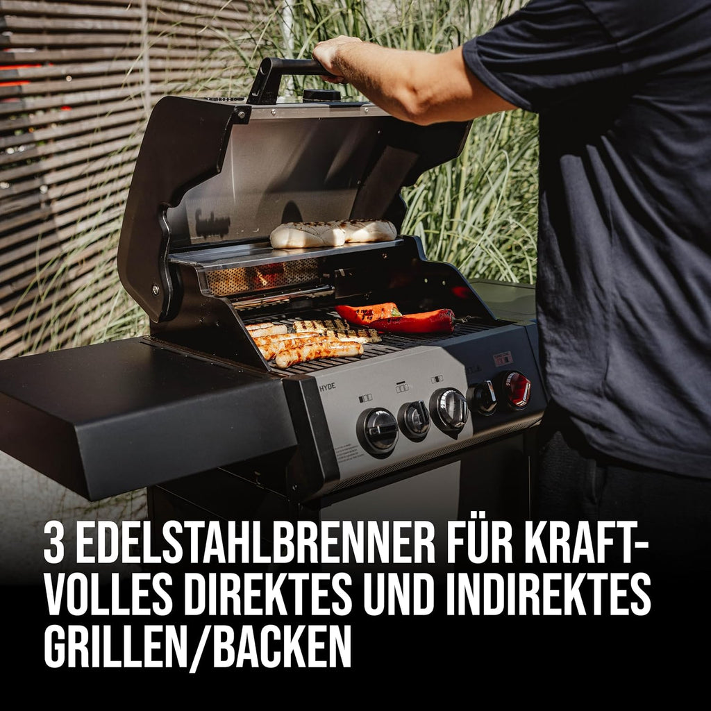 Enders® Gasgrill HYDE 3 SIKR Turbo, 3 Brenner aus Edelstahl für kraftvolles direktes und indirektes Grillen, 800 °C TURBO ZONE™, SWITCH GRID™, Infarot-Backburner und Seitenkocher, #8040
