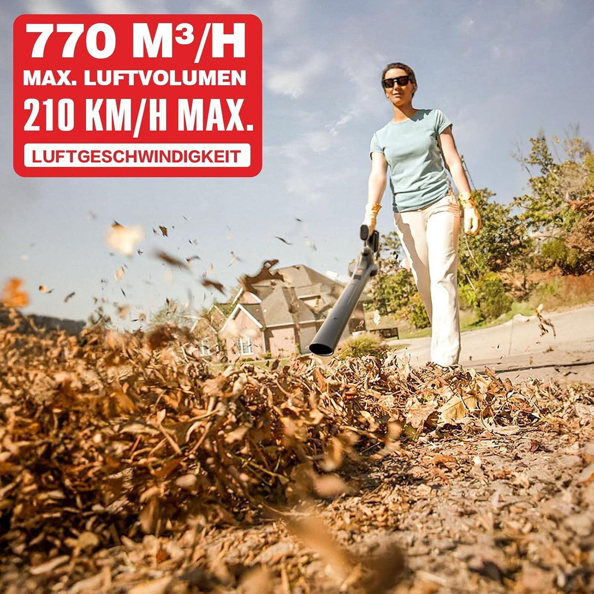 MZK 20 V Leaf Blower Wireless & Ultra Light with 2 x 4.0Ah Batteries and Charger, 210 km/h & 770 m³/h, Red, for Garden, Patio and Yard