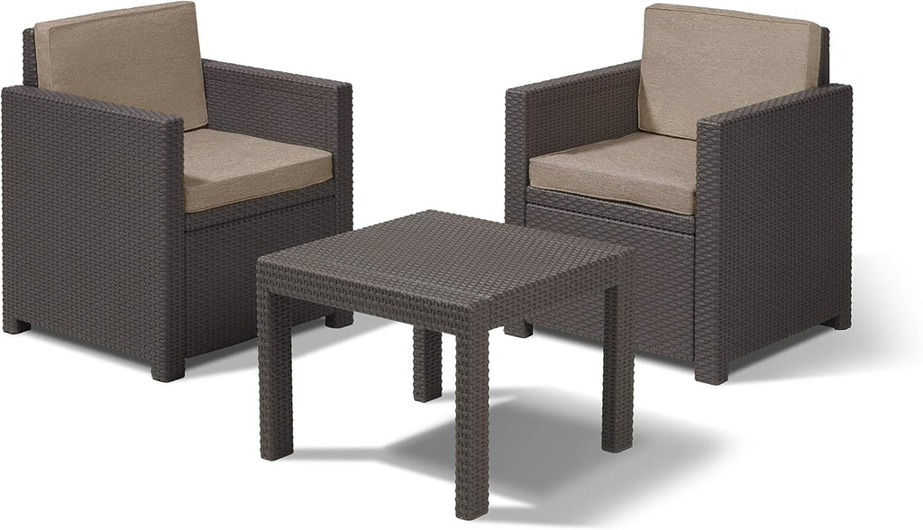 Allibert by Keter Balkonmöbel Set Victoria Balcony, braun/taupe, 3tlg., inkl. Sitz- und Rückenkissen, Kunststoff, flache Rattanoptik