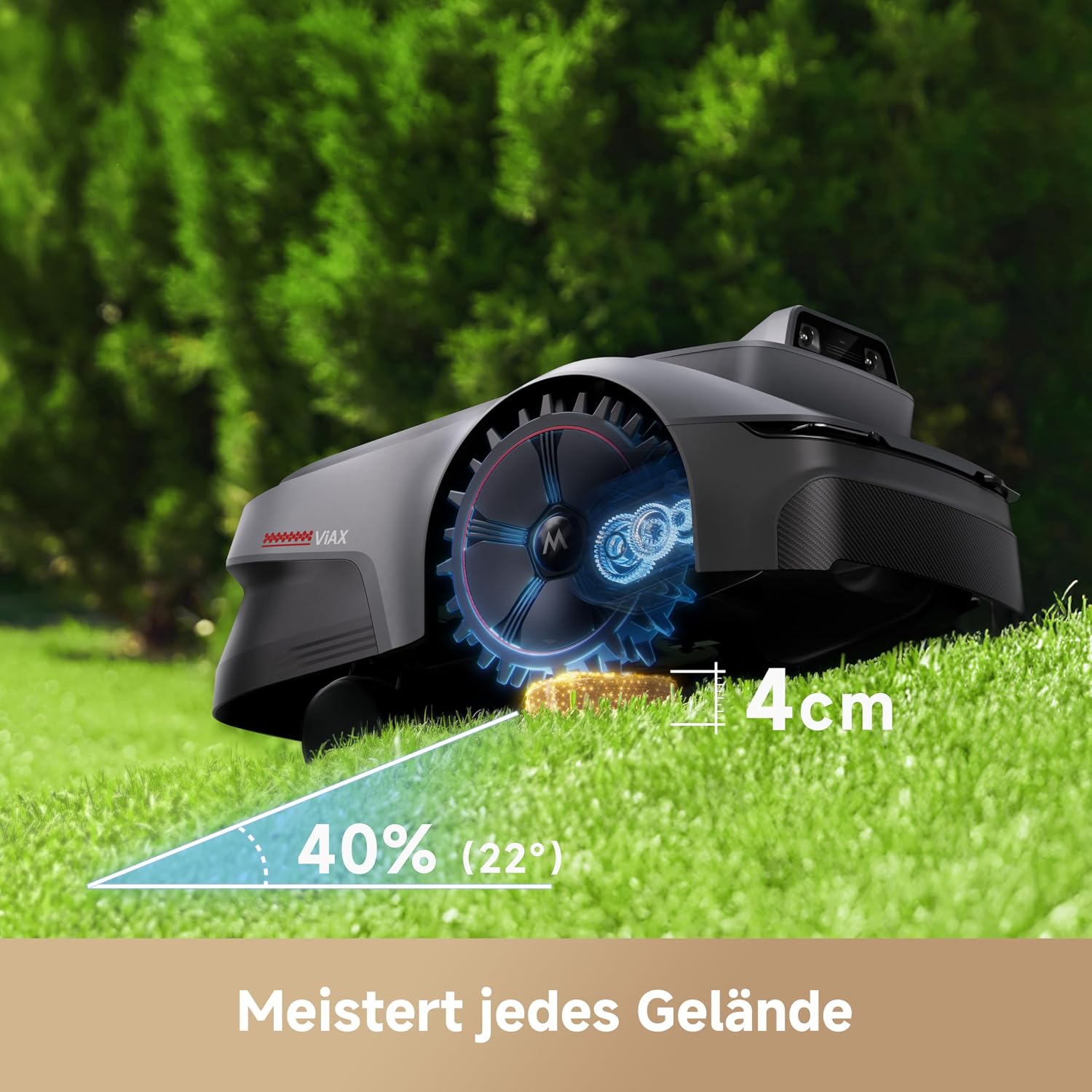 MOVA ViAX 250 Mähroboter mit Garage, Empf. 250m², KI-unterstützte Mapping, U-förmige Bahnen, Hindernisvermeidung Dual-Vision, Besserer Kantenschnitt, Für Komplexe Gelände, Appsteuerung