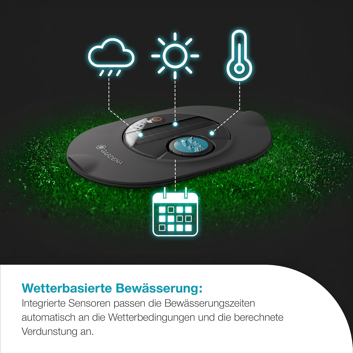 Gardena AquaPrecise, Pipeline Bewässerungssystem für Rasenflächen bis zu 320 m²: solarbetrieben, gleichmäßige Wasserverteilung, für jede Gartenform, Bluetooth, unterirdische Installation (16001-20)