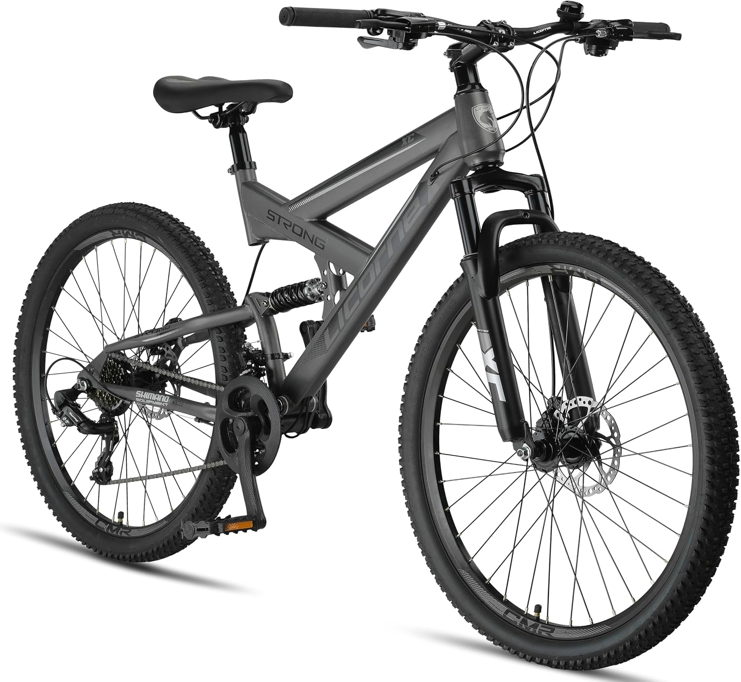 Licorne Bike Strong 2D Premium Mountainbike in 26, 27.5 und 29 Zoll Fahrrad für Jungen Mädchen Damen und Herren Scheibenbremse vorne und hinten 21 Gang Schaltung Vollfederung