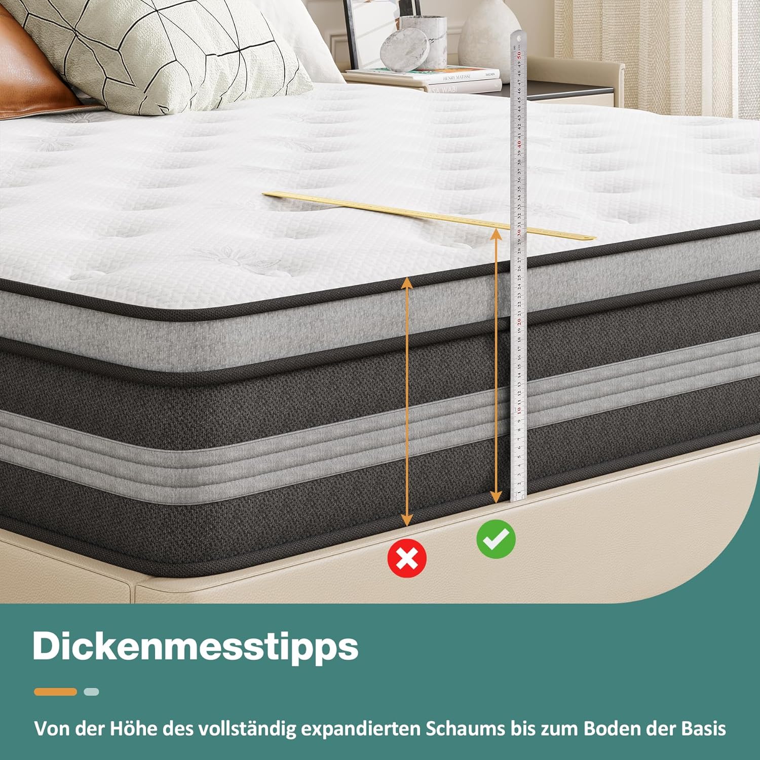 180x200 cm Matratze, 30cm höhe, H3 Taschenfederkernmatratze, Gel Memory Foam Hybrid, Taschenfederkern, Atmungsaktiv, Mittelfest, Druckentlastung, Federkernmatratzen Öko-Tex Zertifiziert