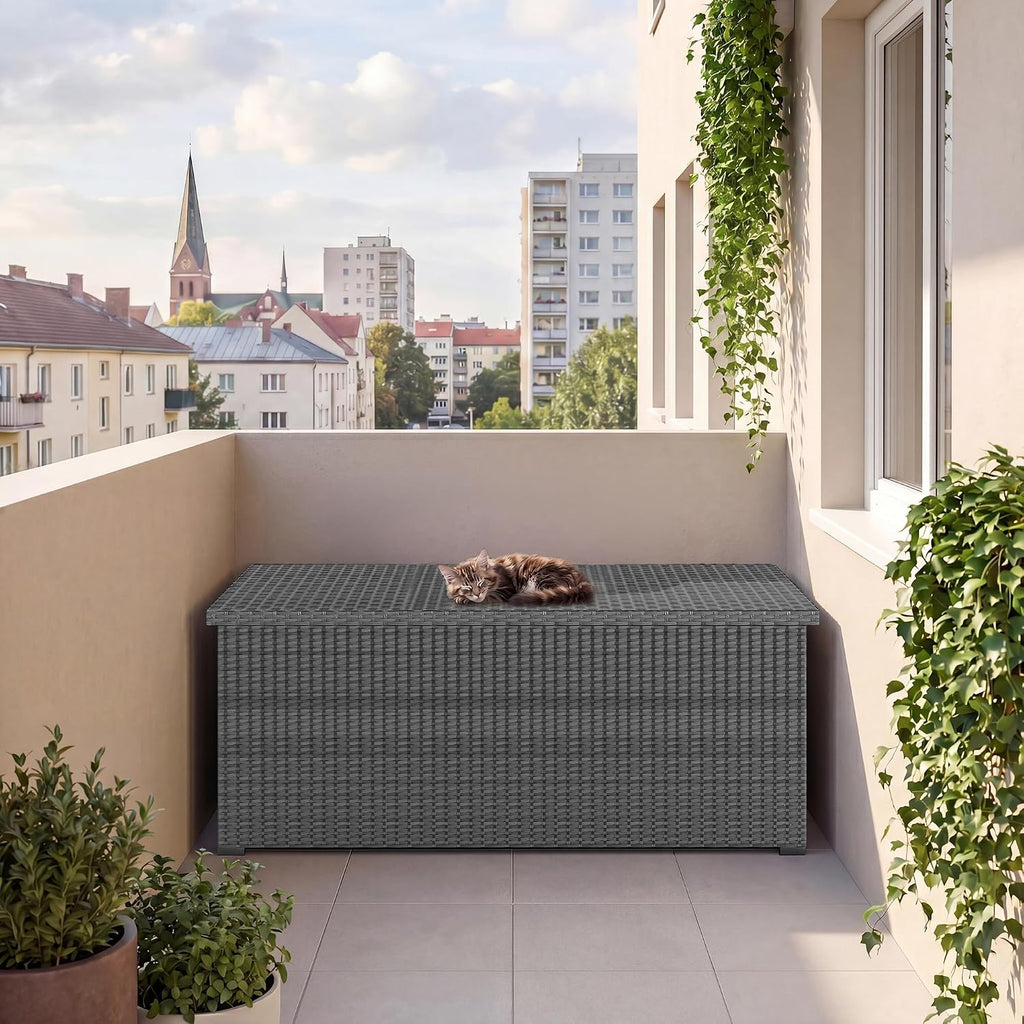 UDPATIO Gartenbox Wasserdicht 870L, Aufbewahrungsbox Garten XXXL, Auflagenbox Wetterfest, Kissenbox Outdoor mit Deckel, Gasdruckfedern, ideal für Garten, Terrasse & Balkon | Grau