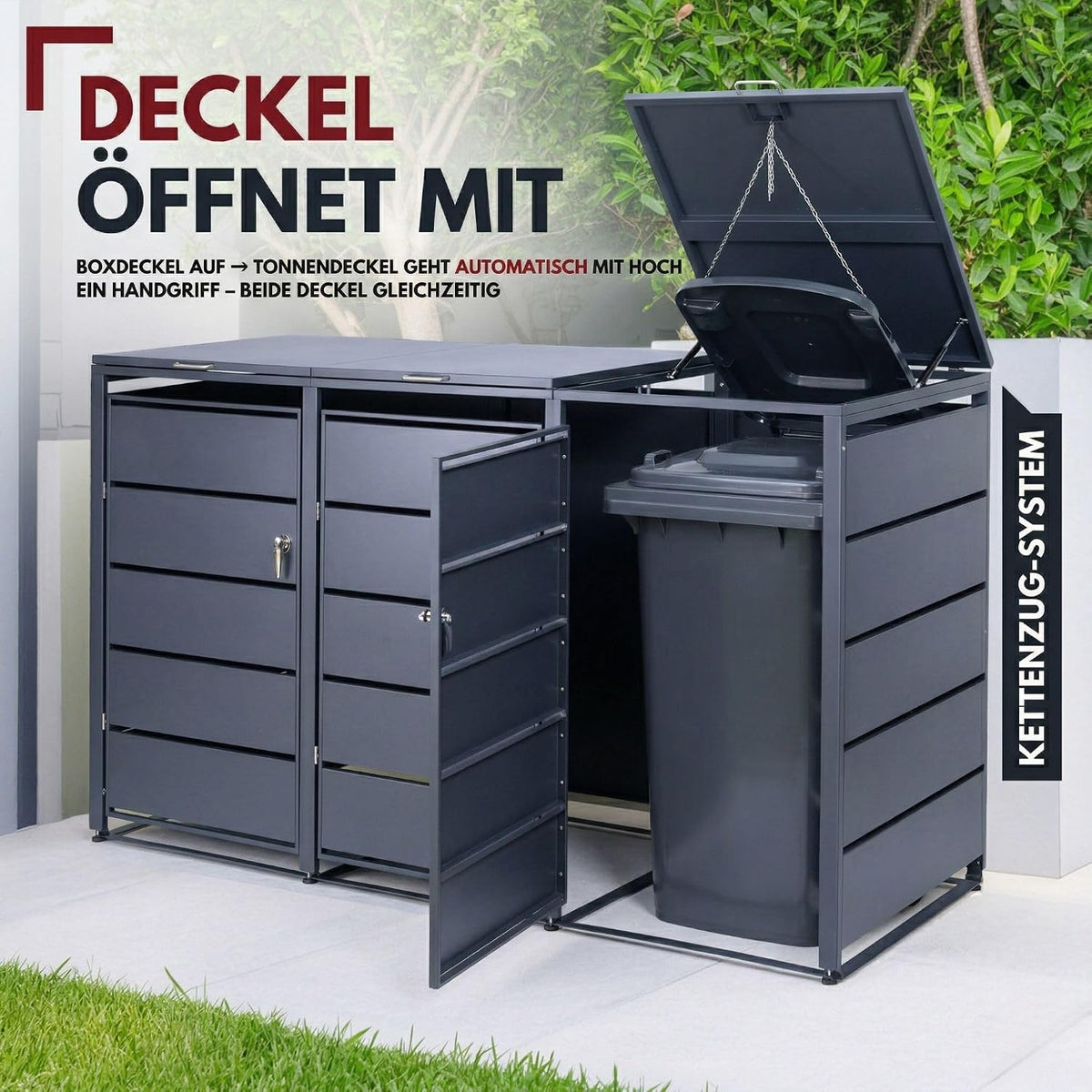 ALBATROS Mülltonnenbox 3er | Metall RAL7016, 120-240L, abschließbar