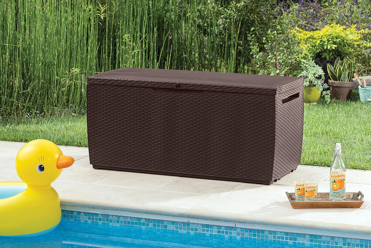 Keter Gartenbox Capri , 305 Liter Stauraum, Aufbewahrungsbox für den Garten, Braun, kompakte Auflagenbox, wasserdicht, perfekt für Sitzauflagen, Gartengeräte oder Spielzeug