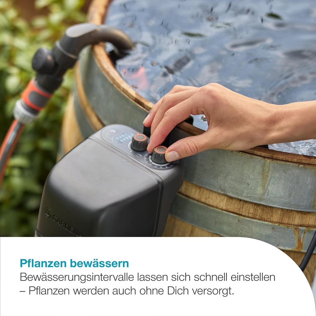 Gardena Akku-Regenfasspumpe 2400 ComfortAutomatic 18V P4A Ready-To-Use Set: Automatikfunktion, Leistungseinstellung, Timerfunktion, Konstanter Druck, Kabellos (14605-20)