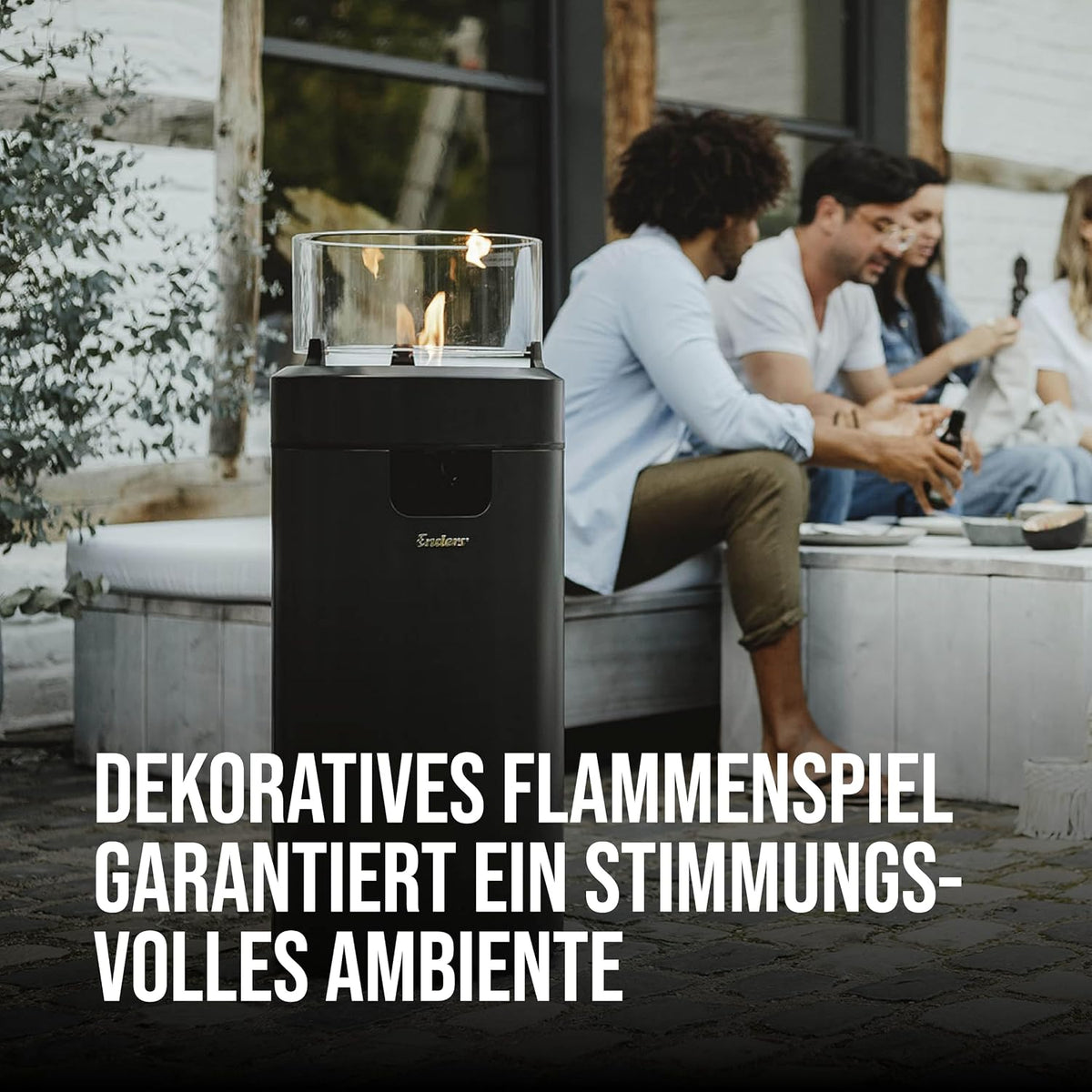 Enders Terrassenfeuer NOVA LED M BLACK, Gas Terrassenfeuer mit Ambientebeleuchtungen, ECO GREEN Brenner-Technologie und exzellentem Design, H88cm Ø 62cm, Schwarz #5600