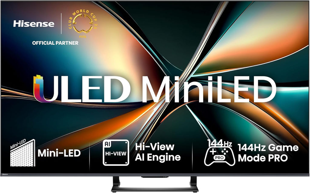 Hisense 55U7Q Fernseher 55 Zoll, 4K Mini LED ULED, Smart TV, Hi-View AI Engine, 144Hz Game Mode Pro, FreeSync Premium, Built in Subwoofer, Dolby Vision IQ Atmos, Airplay, Sprachsteuerung[2025]