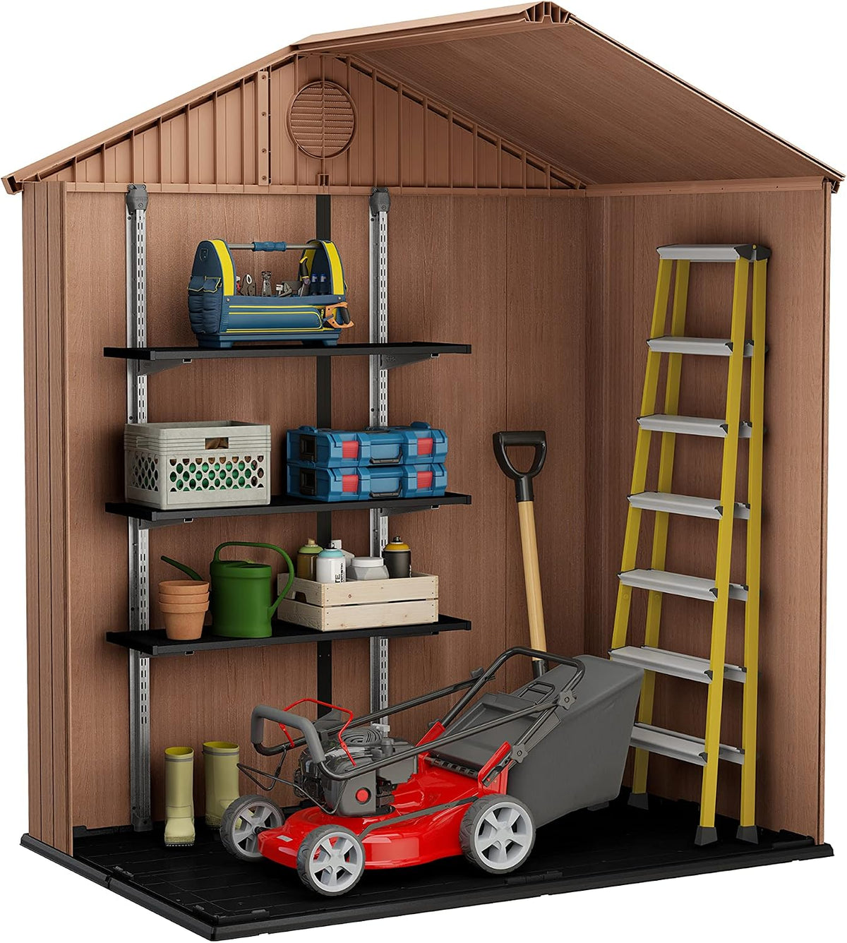Keter Gerätehaus Darwin 6x4 DD, Braun, Außenmaße 190x122x221cm, wartungsfrei, Kunststoff,wetterfest, Gartenhaus Geräteschuppen Gartenhütte, Hütte für Gartengeräte