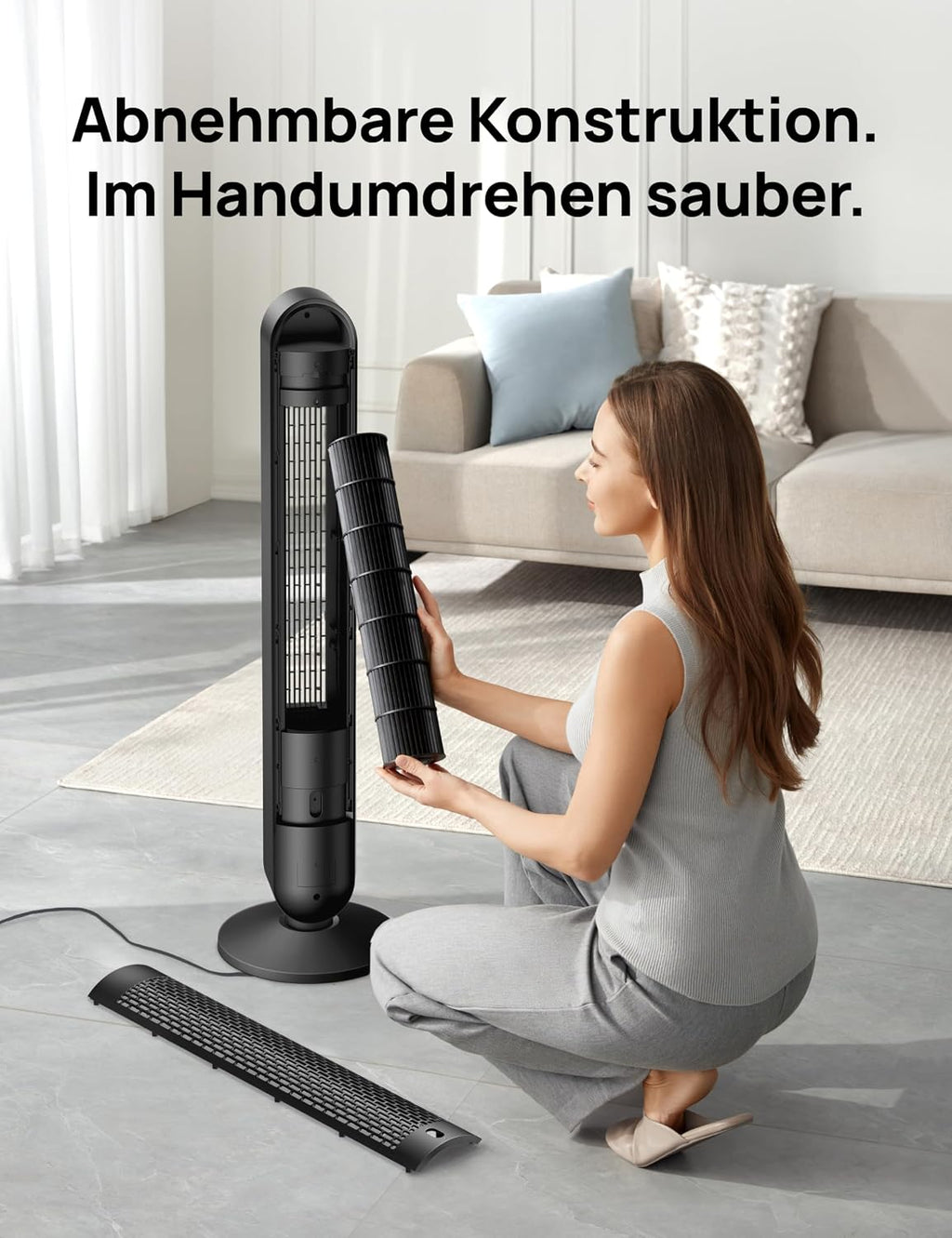 DREO DC Motor Turmventilator Leiser, 11M Windentfernung Ventilator mit Kühlung Fernbedienung, 9 Stufen 4 Modi, 90° Oszillierender Stand Ventilatoren für Schlafzimmer, Tower Fan mit 12H Timer