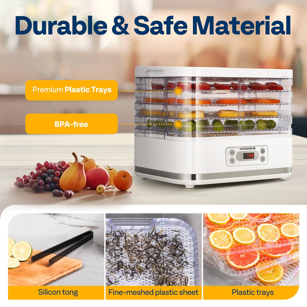 VIVOHOME Dörrautomat mit 8 Einlegefächern 400W BPA frei Dörrgerät mit Temperaturregler von 35°C bis 70°C inkl.72H Timer und Rezept für Fleisch,Obst,Haustier-Leckereieneo
