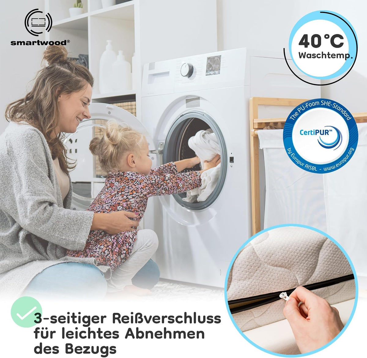 smartwood Matratze 80x150 9 cm, H2, Schaumstoffmatratze, SmartComfort