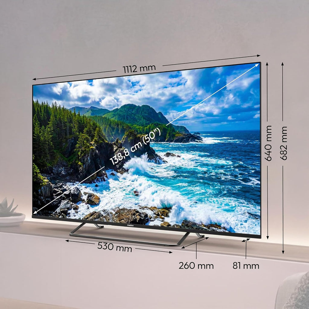 MEDION 125,7 cm (50 Zoll) QLED Fernseher (Smart-TV, Dolby Vision HDR, HBO Max, MagentaTV, Prime Video, Disney+, DAZN, Paramount+, Dolby Atmos, VIDAA Store, PVR, Bluetooth, MD 850602)