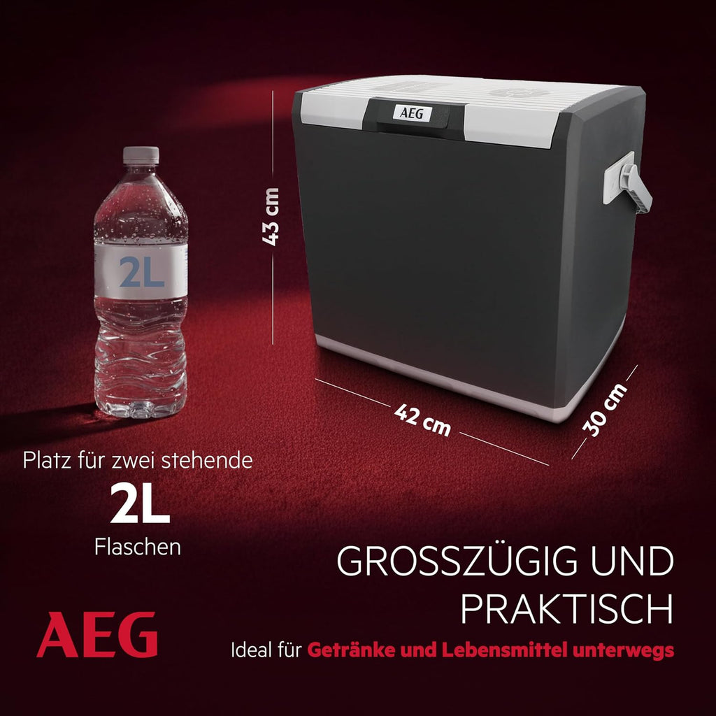 AEG Automotive 28 Litre Thermoelectric Cool Box, 12 / 230 V for Cars and Mains Outlets, Red