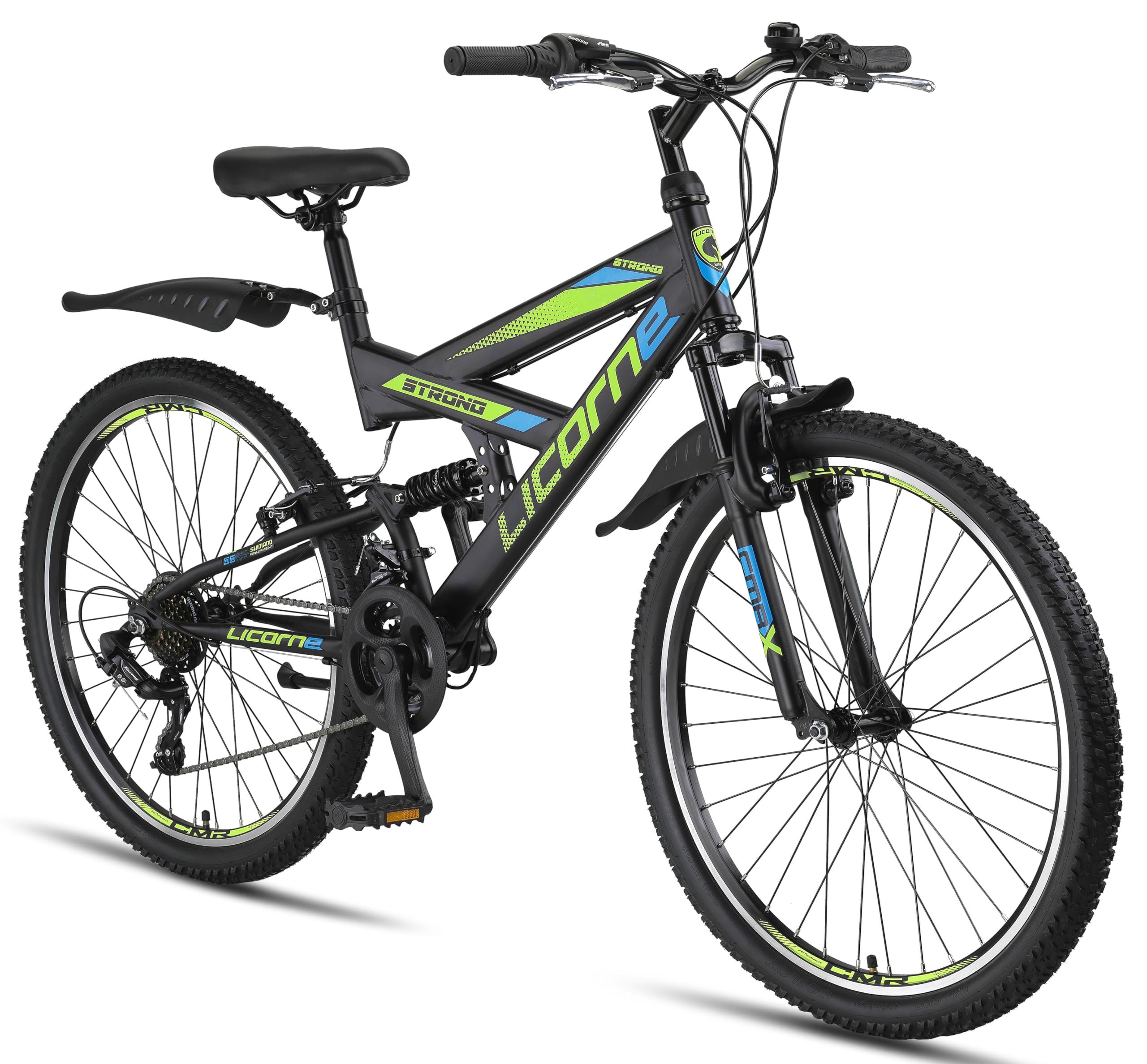 Licorne Bike Premium Strong V Mountainbike in 24 und 26 Zoll - Fahrrad für Jungen, Mädchen, Damen und Herren - 21 Gang-Schaltung - Vollfederung