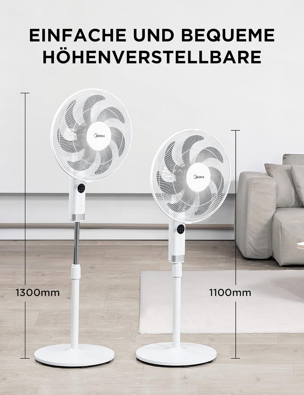 Midea FS40-23MR Standventilator mit 3 Geschwindigkeiten, Teleskophöhe und -größe, Fernbedienung, duales Beschleunigungssystem, 90-Grad-Schwingung nach links und rechts