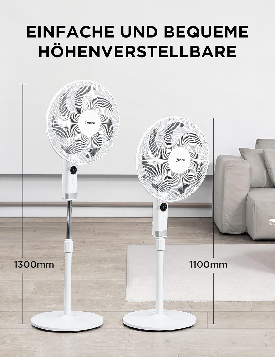 Midea FS40-23MR Standventilator mit 3 Geschwindigkeiten, Teleskophöhe und -größe, Fernbedienung, duales Beschleunigungssystem, 90-Grad-Schwingung nach links und rechts