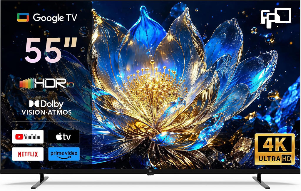 FPD Fernseher 55 Zoll Smart TV, 4K UHD mit Google TV & Google Cast, Dolby Vision und Atmos, HDR 10, MEMC für flüssige Bewegungen