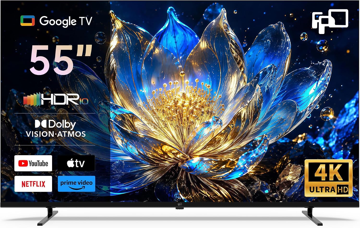 FPD Fernseher 55 Zoll Smart TV, 4K UHD mit Google TV & Google Cast, Dolby Vision und Atmos, HDR 10, MEMC für flüssige Bewegungen