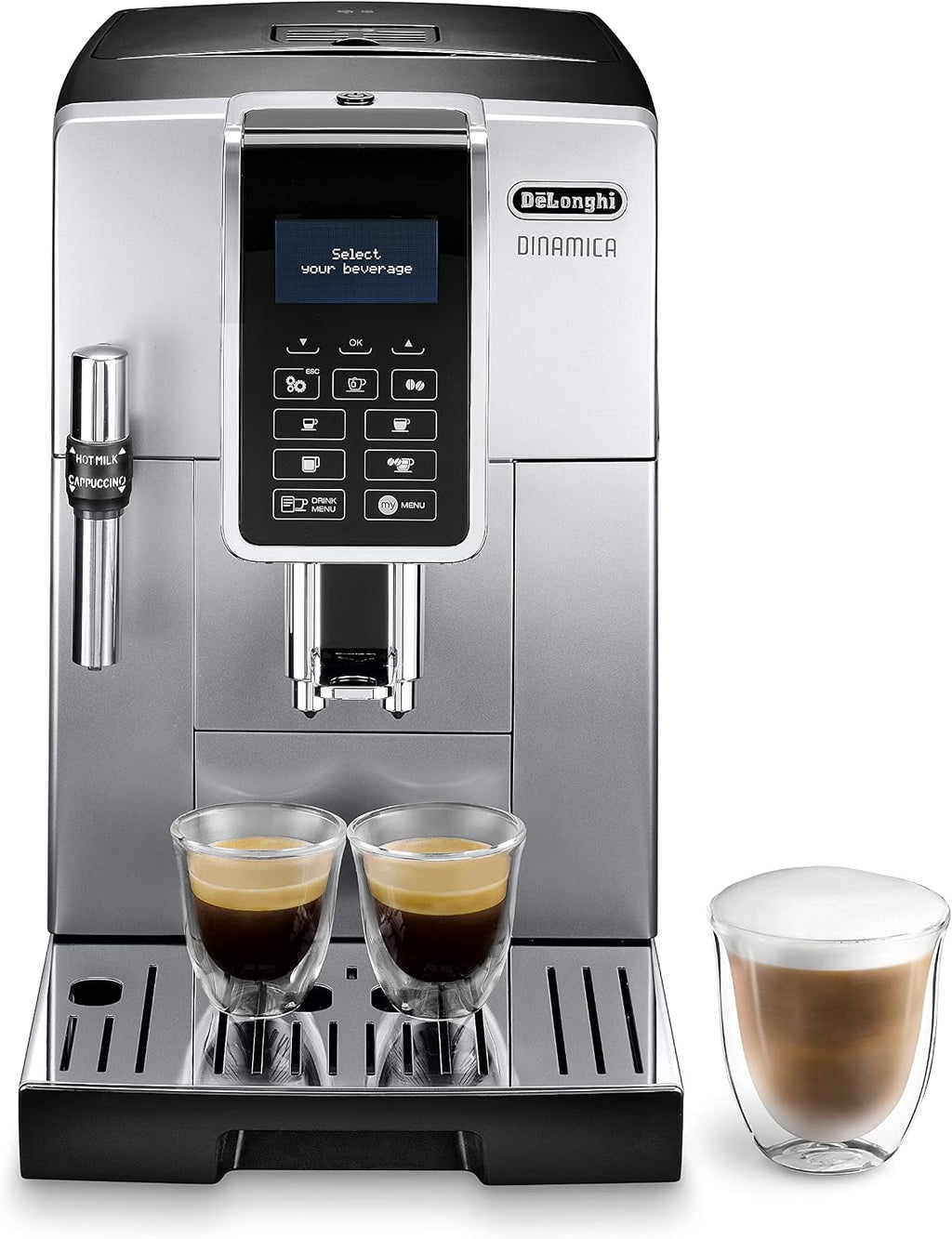 De'Longhi Dinamica - Kaffeevollautomat 4 Getränke Silber