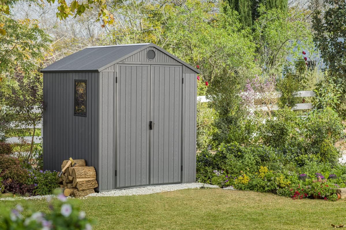 Keter Gerätehaus Darwin 6x6, Grau, Außenmaße 190x183x221cm, wartungsfrei, wetterfest, wasserdicht, mit Unterboden