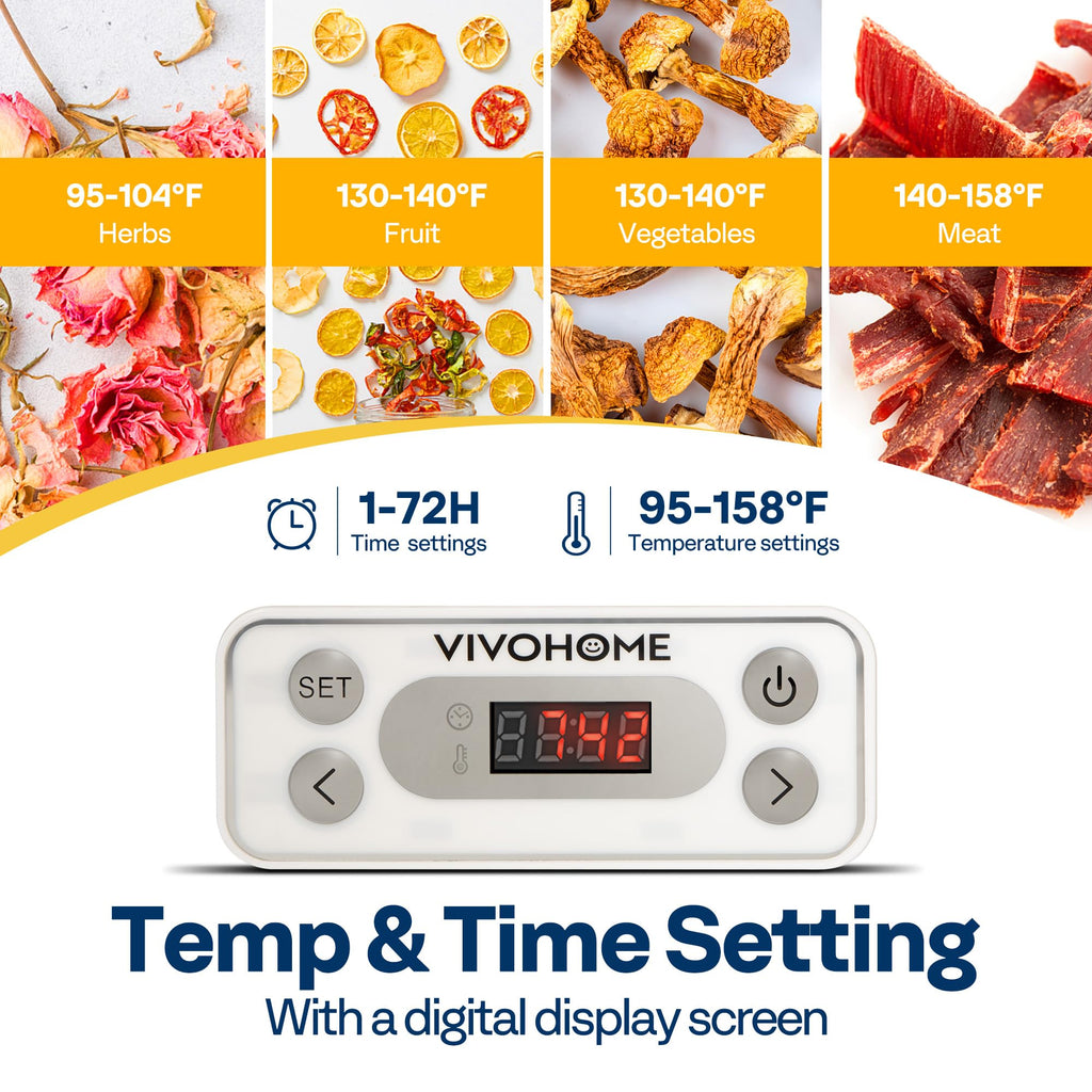 VIVOHOME Dörrautomat mit 8 Einlegefächern 400W BPA frei Dörrgerät mit Temperaturregler von 35°C bis 70°C inkl.72H Timer und Rezept für Fleisch,Obst,Haustier-Leckereieneo