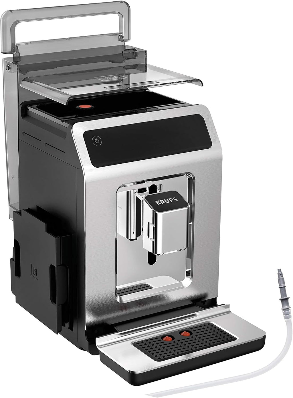 Krups Evidence Plus Kaffeevollautomat mit Milchschlauch, 19 Getränke, 2-Tassen-Funktion, Farbdisplay, Kaffeemaschine, TÜV-Siegel, Silber, EA894T10, Titanium-metallic