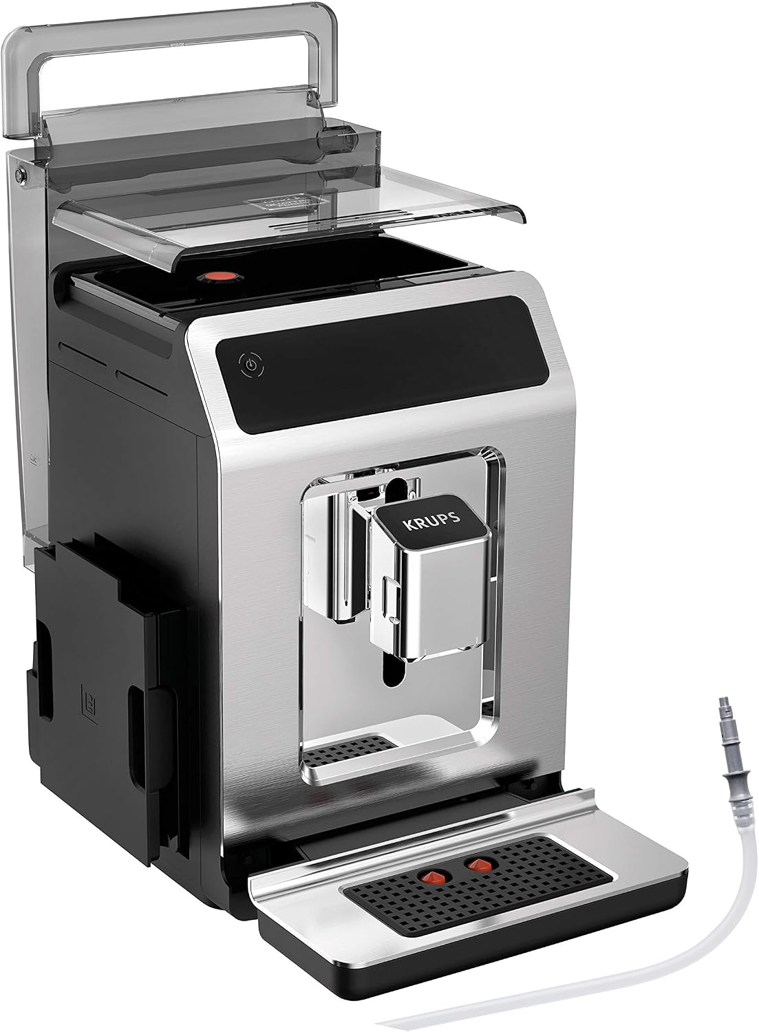 Krups Evidence Plus Kaffeevollautomat mit Milchschlauch, 19 Getränke, 2-Tassen-Funktion, Farbdisplay, Kaffeemaschine, TÜV-Siegel, Silber, EA894T10, Titanium-metallic