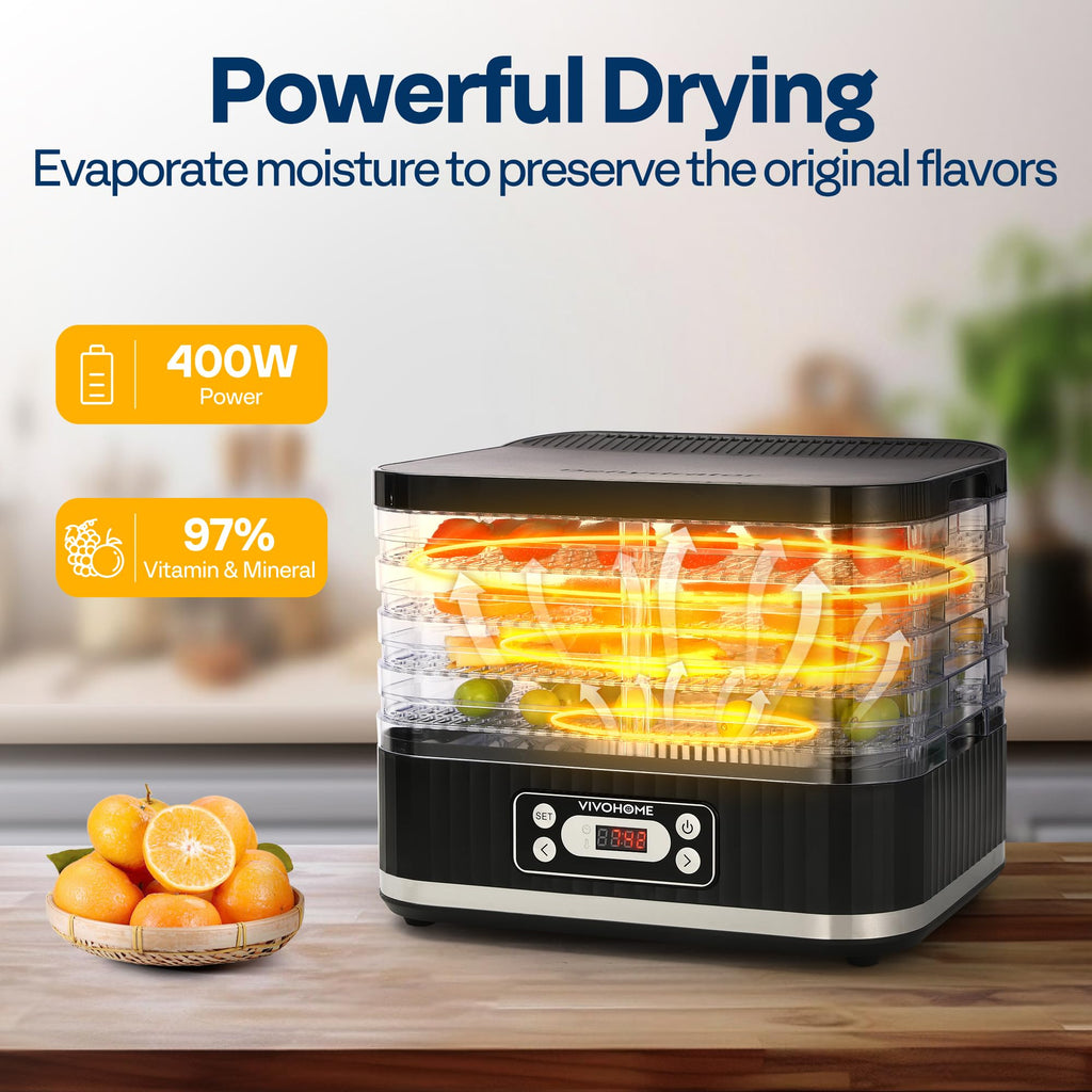 VIVOHOME Dörrautomat mit 8 Einlegefächern 400W BPA frei Dörrgerät mit Temperaturregler von 35°C bis 70°C inkl.72H Timer und Rezept für Fleisch,Obst,Haustier-Leckereieneo