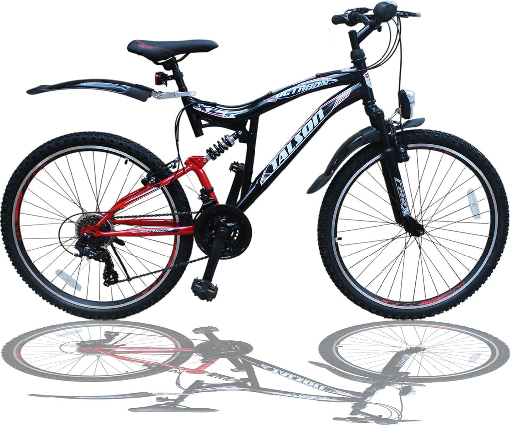 Talson 26 Zoll Mountainbike Fahrrad MIT VOLLFEDERUNG & Beleuchtung 21-Gang Shimano OXT RED