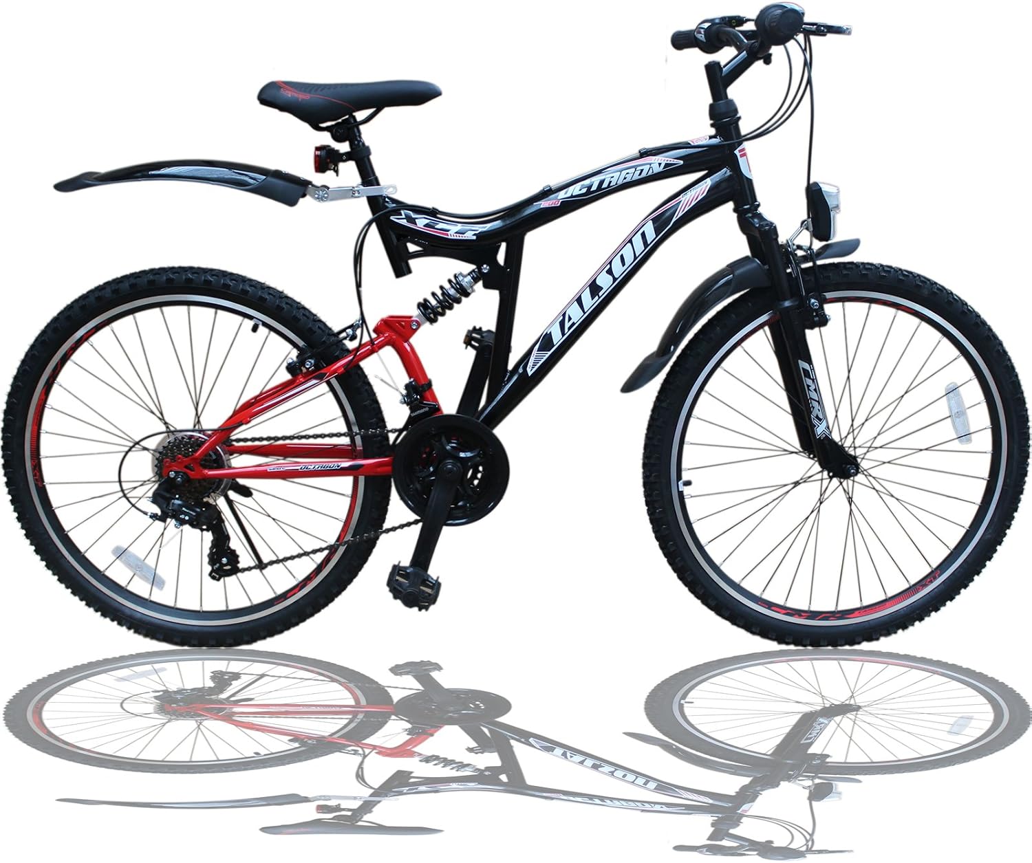 Talson 26 Zoll Mountainbike Fahrrad MIT VOLLFEDERUNG & Beleuchtung 21-Gang Shimano OXT RED