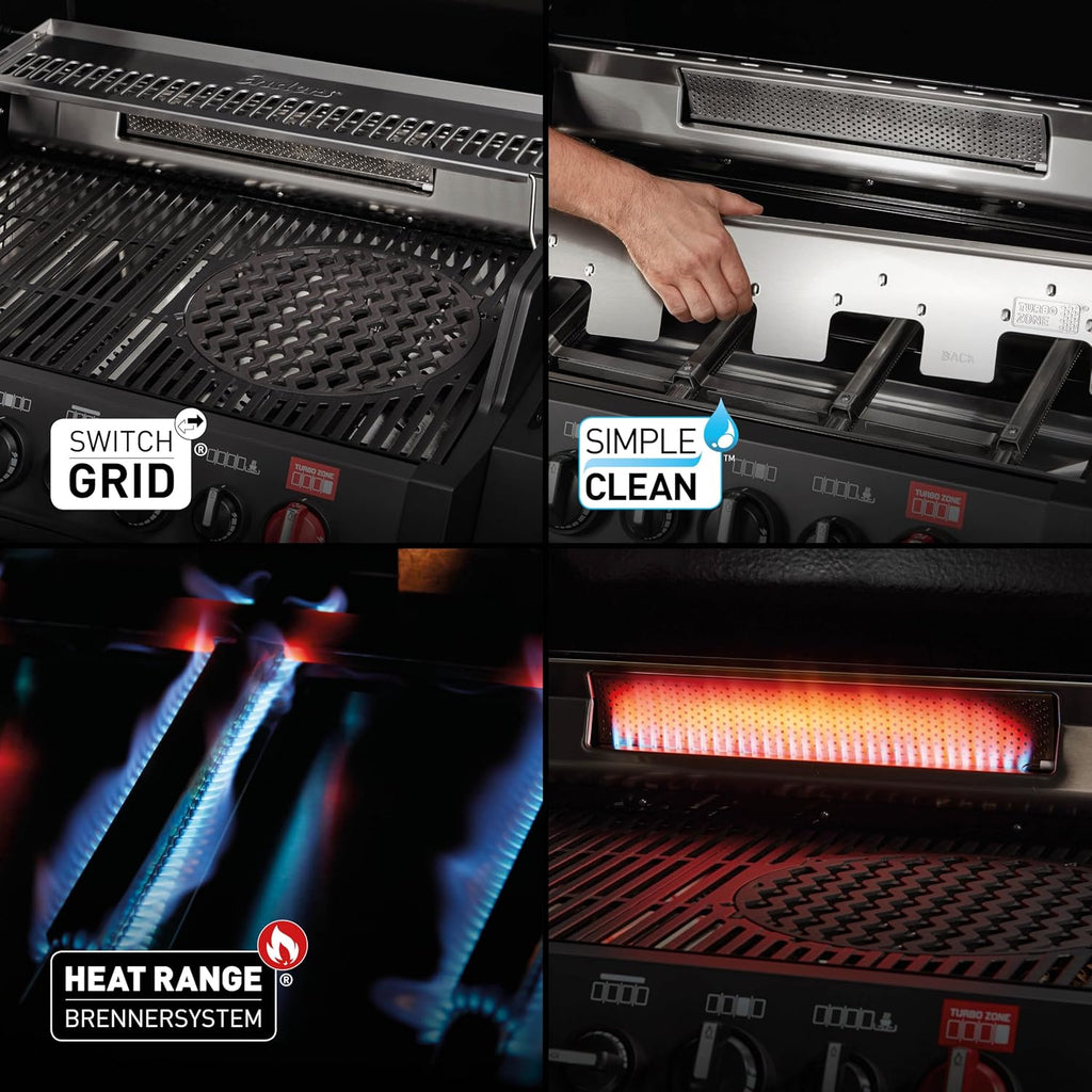 Enders® Gasgrill MONROE PRO 4 SIK TURBO SHADOW, 4-Edelstahlbrenner, Seitenkocher, Infrarot-Backburner, Sichtfenster, HEAT RANGE™, SWITCH GRID™, 800 °C TURBO ZONE™, SIMPLE CLEAN™, #8385