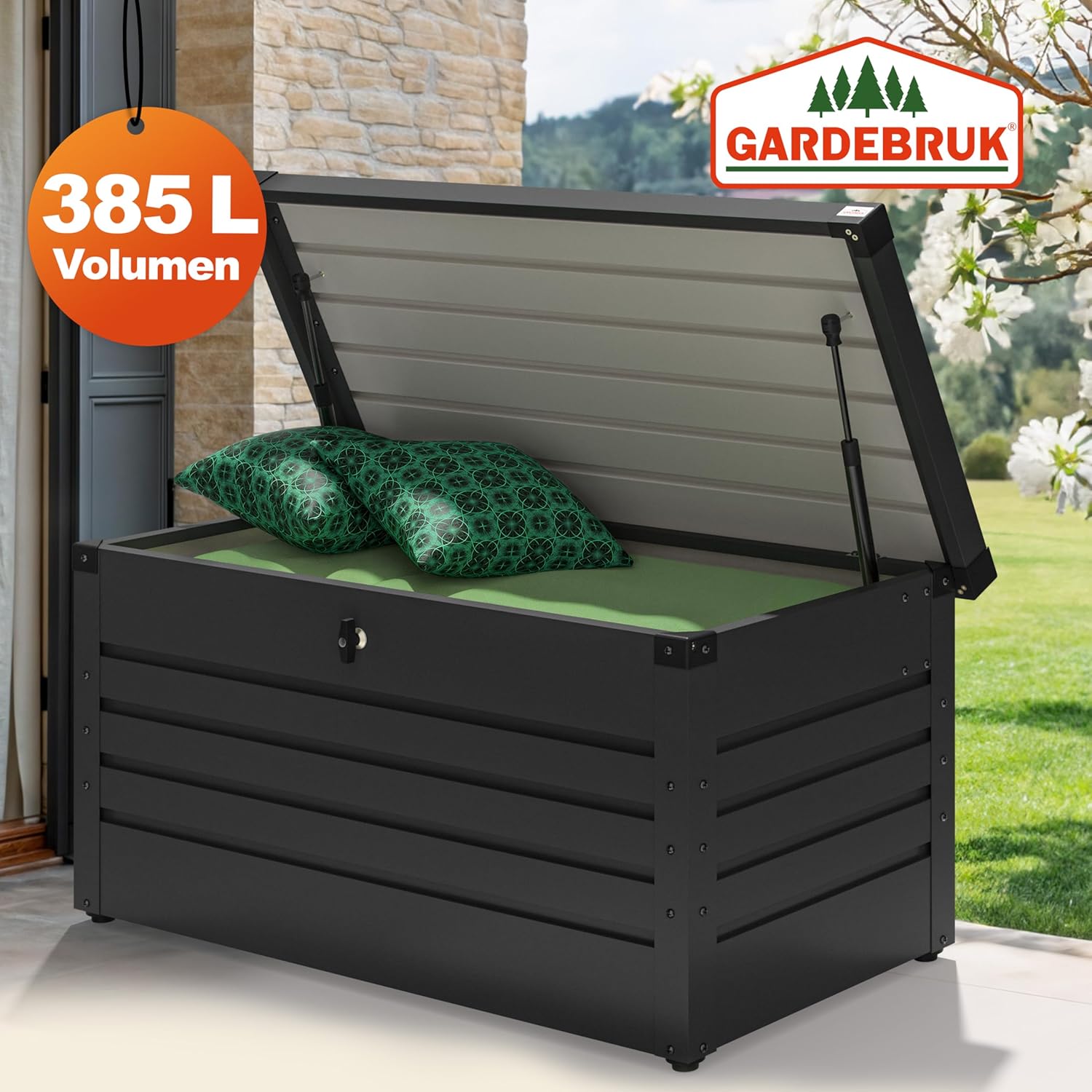 Gardebruk Gartenbox verschließbar, aus Metall, 385L, inkl. Handschuhe