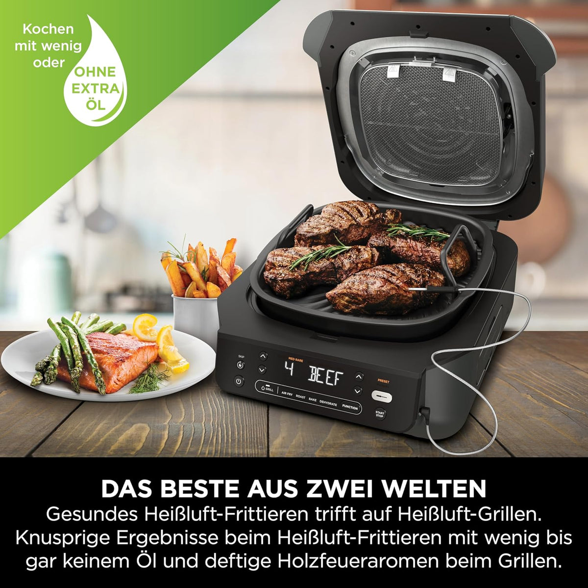 Ninja 5-in-1-Grill & -Heißluftfritteuse für den Innenraum, EG351EU