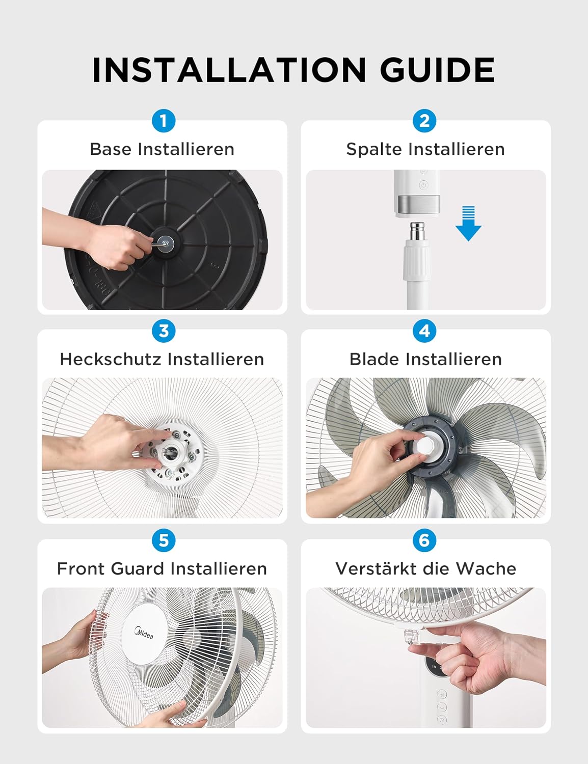 Midea FS40-23MR Standventilator mit 3 Geschwindigkeiten, Teleskophöhe und -größe, Fernbedienung, duales Beschleunigungssystem, 90-Grad-Schwingung nach links und rechts