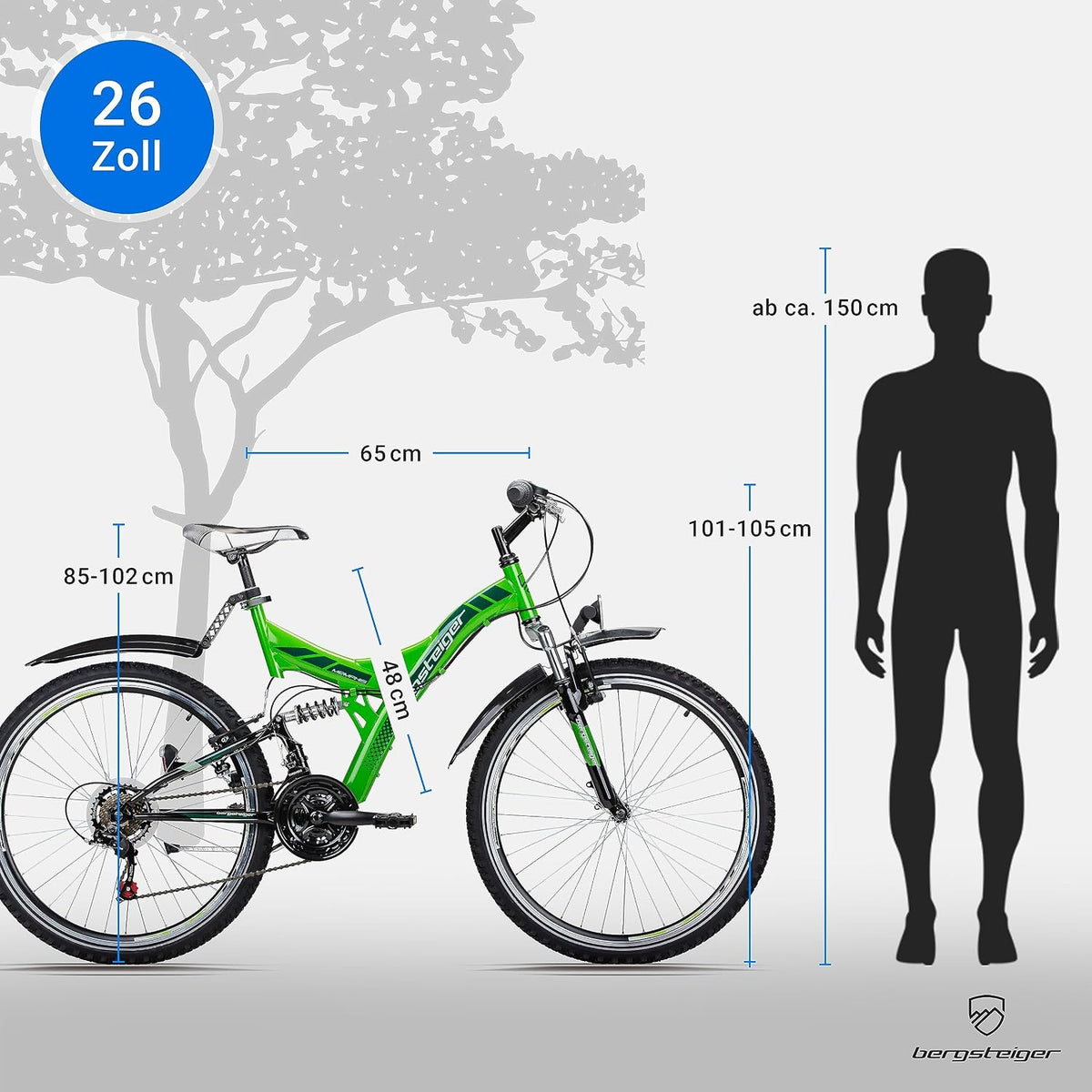 Bergsteiger Memphis 26 Zoll Mountainbike Herren Fully MTB 21 Gang