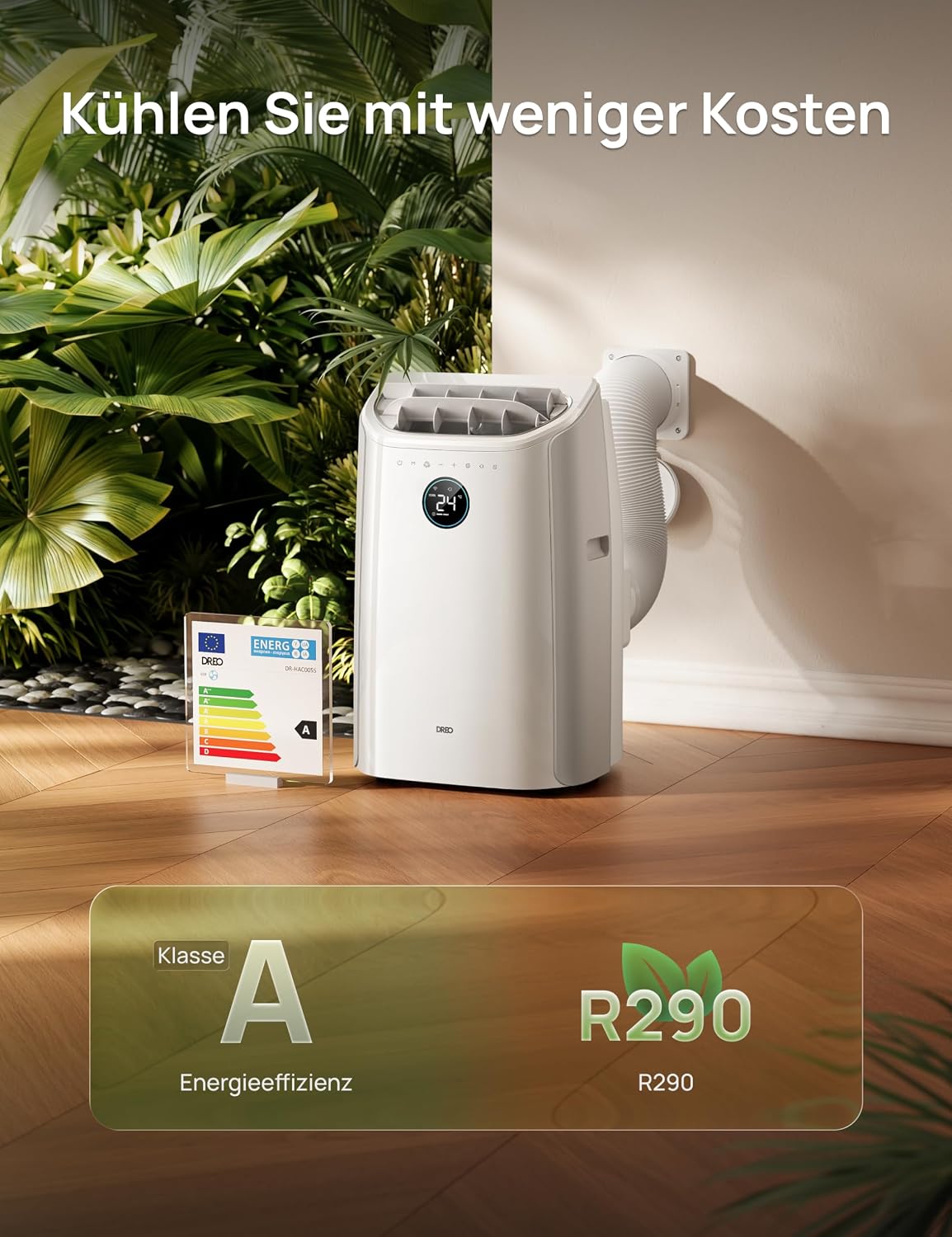 DREO Klimaanlage Mobil, 10.000 BTU Tragbares Klimagerät für Schlafzimmer, 3-in-1 Kühlen/Ventilieren/Entfeuchten, drainagefreie Kühlung, App-/Sprachsteuerung/Fernbedienung, 24h-Timer, AC515S