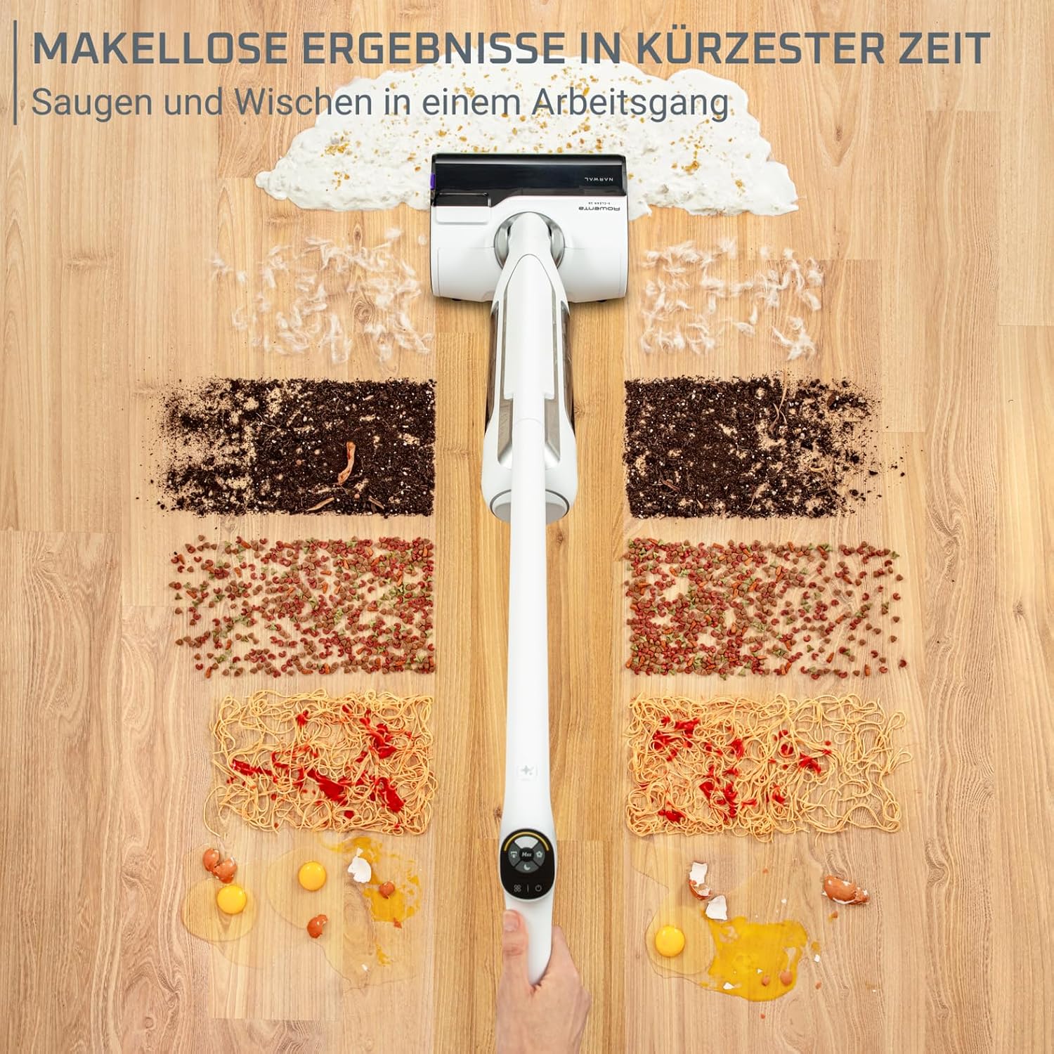 Rowenta X-Clean 10, kabelloser Akku-Nass-Trockensauger, Saugwischer selbstreinigend und -trocknend, Nasssauger Ultraleicht: nur 0,8 kg in der Hand, Waschsauger mit 60 min Laufzeit, weiß, YY5785FE