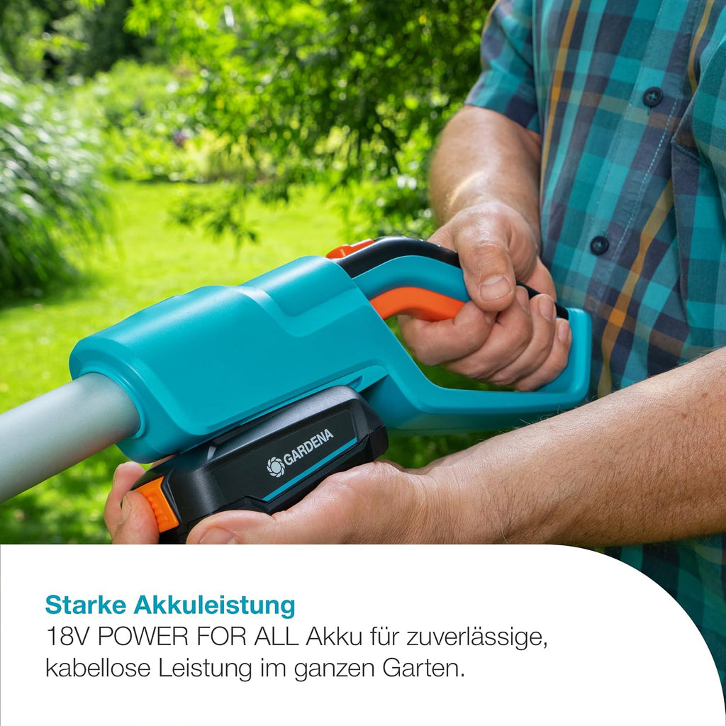 Gardena Akku-Teleskop-Heckenschere THS 42/18V P4A Ready-to-Use Set: Teleskopgriff, Reichweite bis 3 m, 42 cm Messer, Abwinkelbarer Kopf, Kabellos (14732-20)
