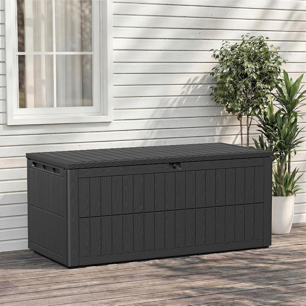 Amopatio Auflagenbox 680 Liter, Gartenbox XXL Wasserdicht aus Resin, Kissenbox für Balkon, Garten & Terrasse, Aufbewahrungsbox Wetterfeste mit Gasdruckfeder, Schwarz