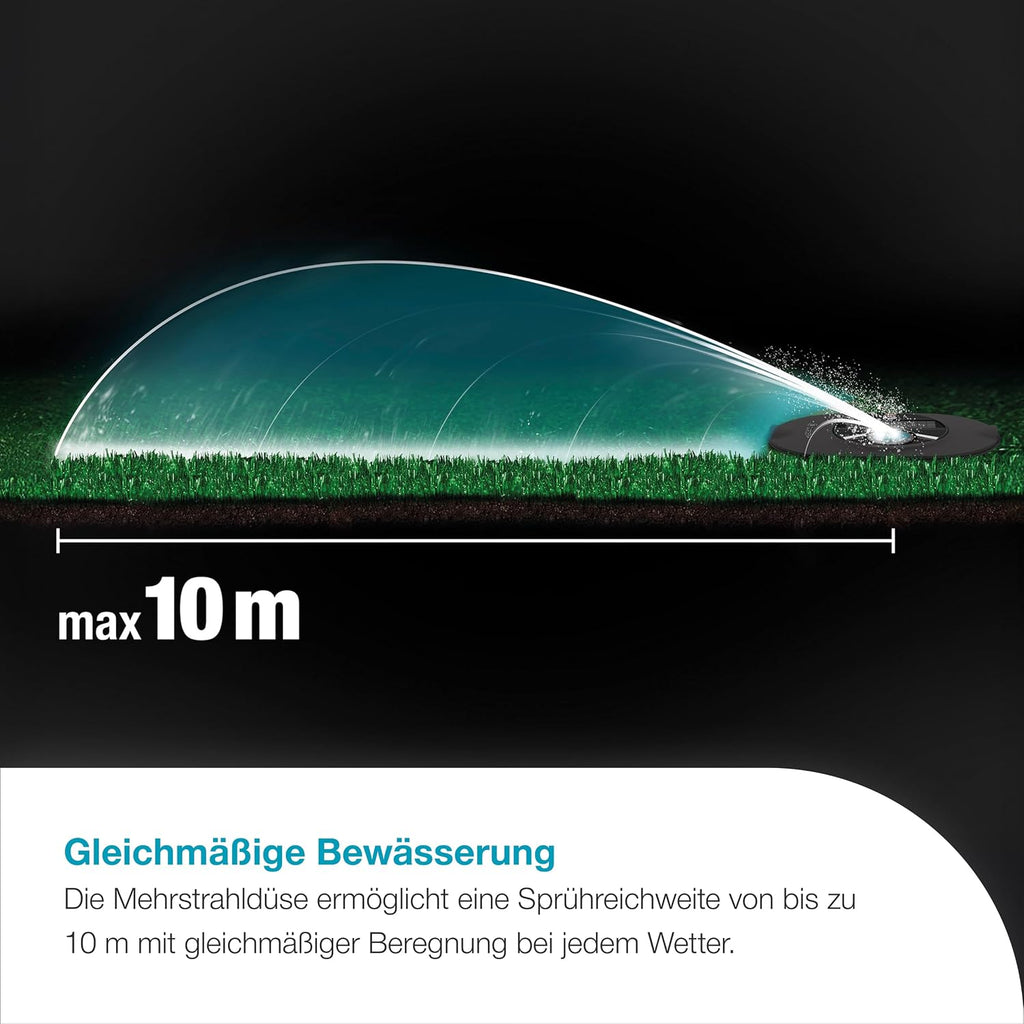 Gardena AquaPrecise, Pipeline Bewässerungssystem für Rasenflächen bis zu 320 m²: solarbetrieben, gleichmäßige Wasserverteilung, für jede Gartenform, Bluetooth, unterirdische Installation (16001-20)