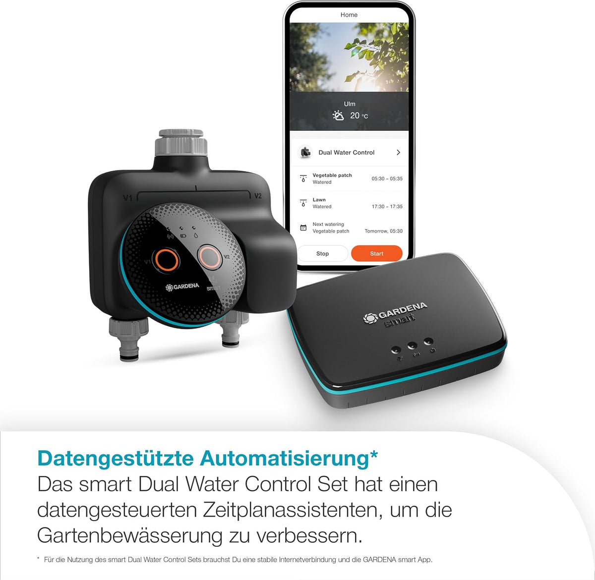 Gardena smart Dual Water Control Set Bewässerungssteuerung; smart: Datengesteuerte Bewässerung*, Smart Home Integration*, Für Zwei unabhängige Gartenbereiche, Hochwertige Ventiltechnik (19044-20)