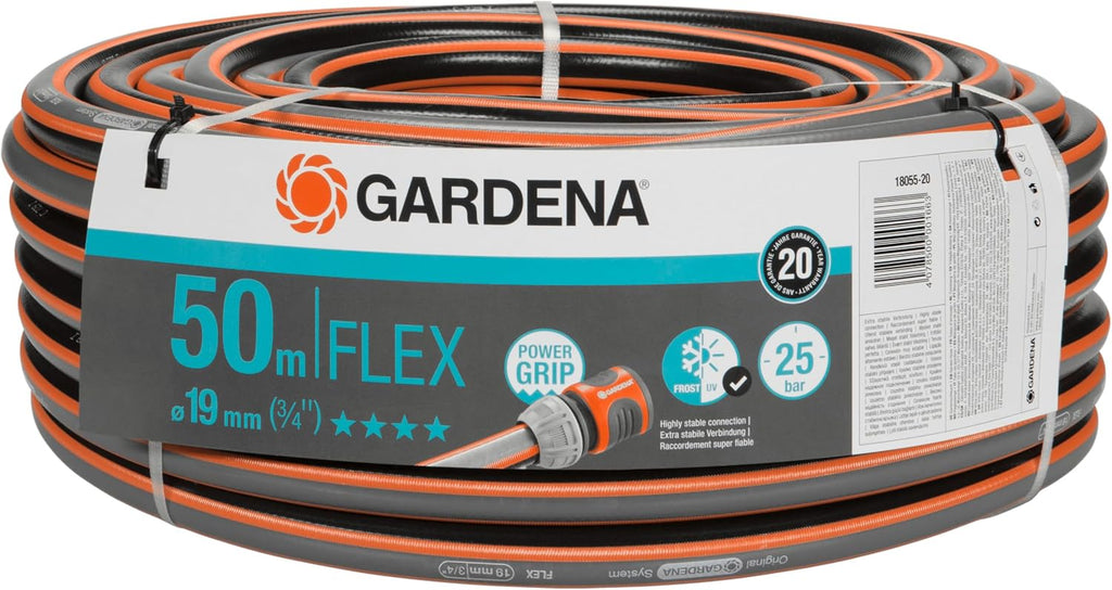 Gardena Comfort FLEX Schlauch 19 mm (3/4 Zoll), 50 m: Formstabiler, flexibler Gartenschlauch mit Power-Grip-Profil, aus hochwertigem Spiralgewebe, 25 bar Berstdruck, ohne Systemteile (18055-20)
