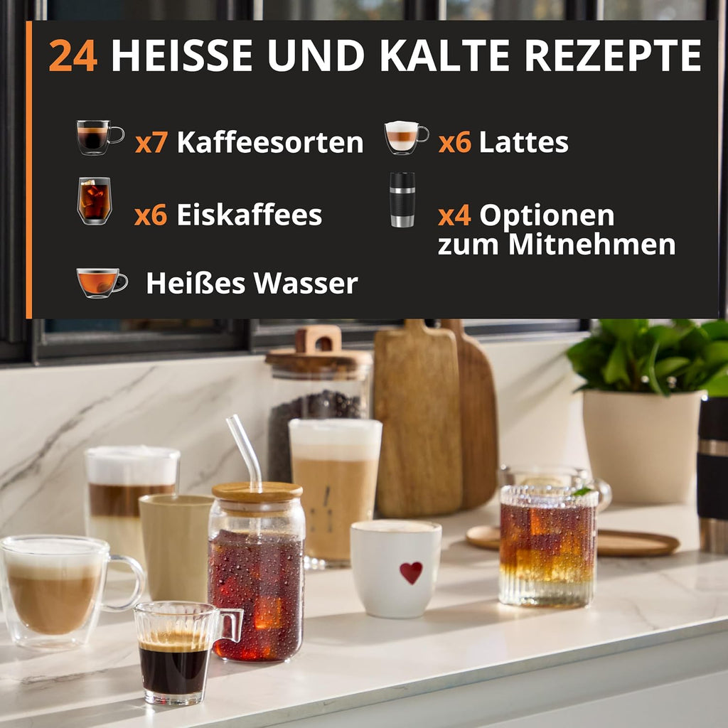 KRUPS Sensation Elite Kaffeevollautomat, 24 Heiß- und Kaltgetränke 2,8-Zoll-Bildschirm, Milk Maestro Technologie, Cold Brew Aroma Technologie, individualisierbare Favoriten, EA917EE0