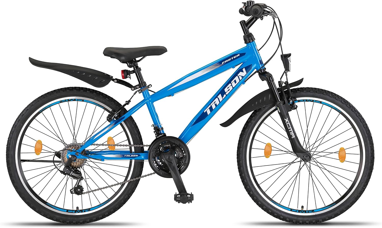 Talson 24 Zoll Mountainbike Fahrrad mit 21-Gang Shimano, Gabelfederung & Beleuchtung Blau