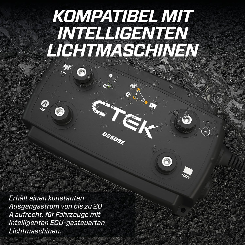 CTEK D250SE, 20A, Batterieladegerät 12V Für Starter- Und Servicebatterien In Wohnmobil, LKW Und 4x4, Solar Autobatterie und Lithium Ionen Ladegerät, Kompatibel Mit Intelligenter Lichtmaschine
