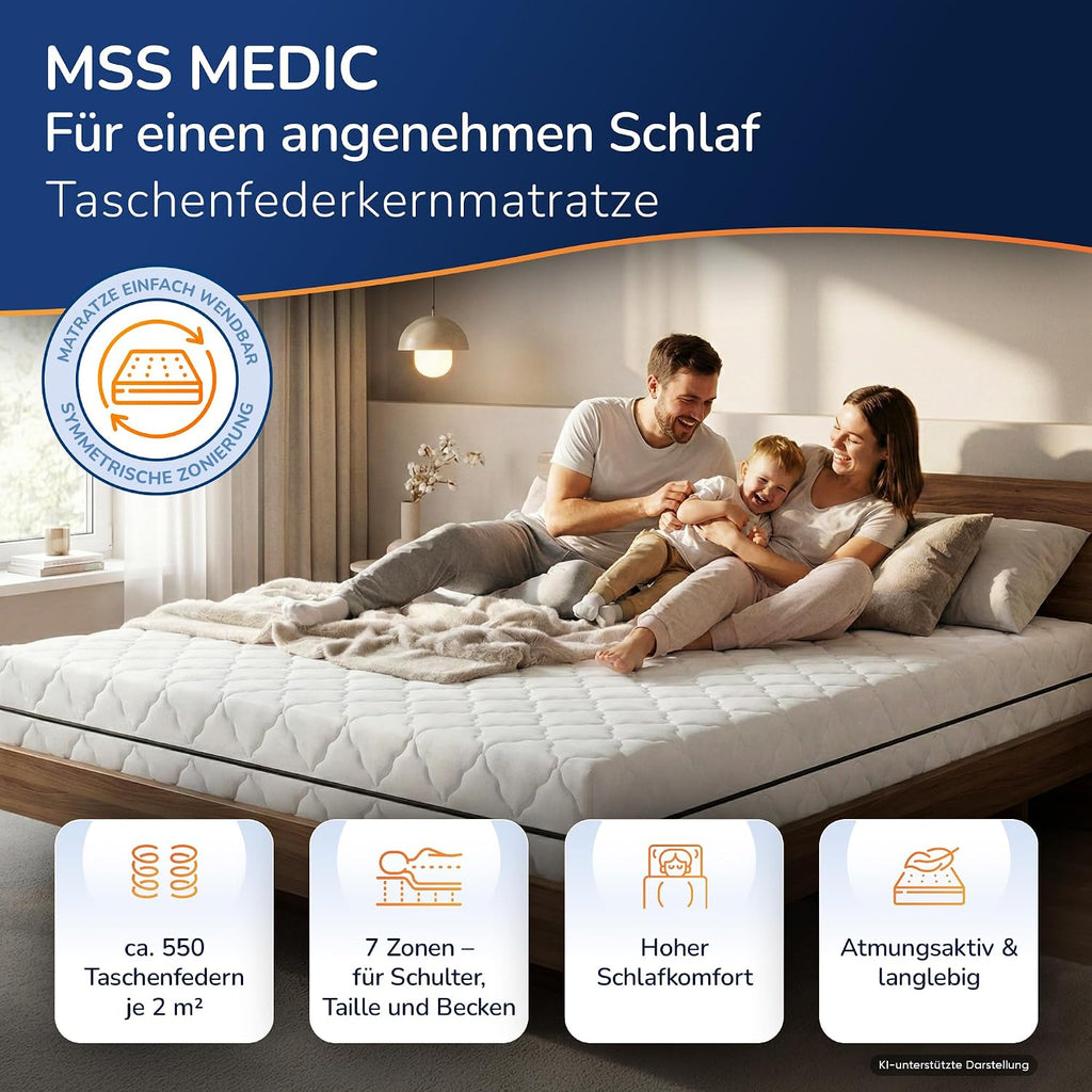 MSS e.K. Taschenfederkernmatratze Medic 90x200 x 20 cm 7-Zonen H3